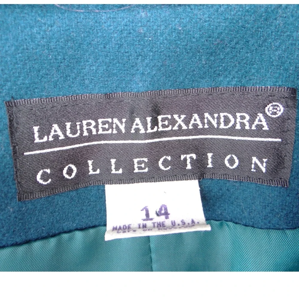 VTG‎ Lauren Alexandra Collection Teal Wool Blazer Jacket Womens Size 14 USA Made